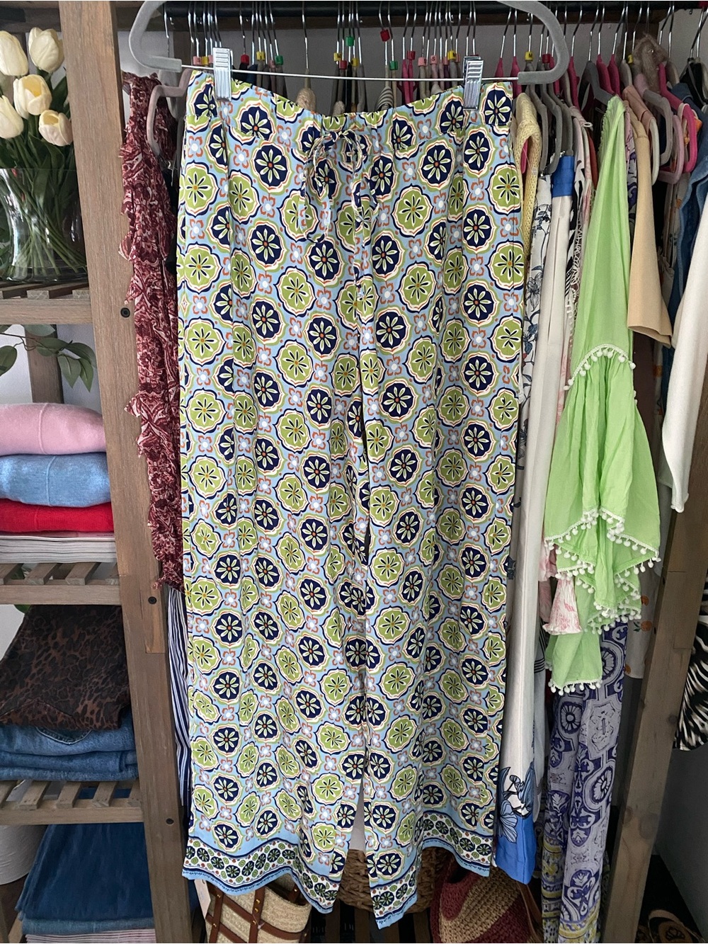 ZARA Patterned Wide-Leg Lounge Pants in Lime & Navy! 🍃